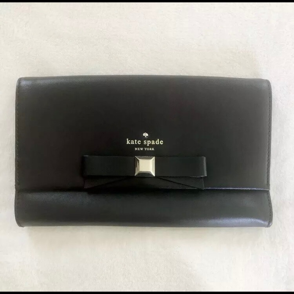 Kate Spade New York Black Leather Bow Clutch “Holly Street Remi”